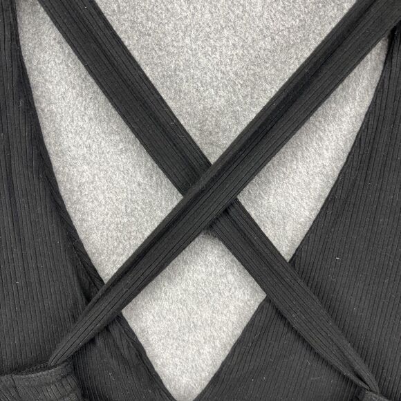 Garage Crop Top Womens XS Black Ribbed Cross Back Tie Front Sleeveless Stretchy - Picture 11 of 15